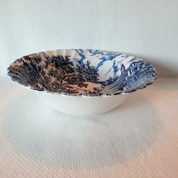 Franciscan Staffordshire "The Hunter" Blue Transfer Ware Serving Bowl, 9 3/8" W - Picture 3 of 4